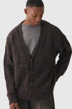 Oversized Textured Brushed Knitted Cardigan