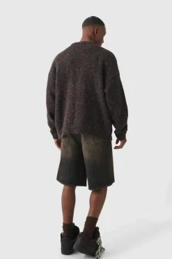 Oversized Textured Brushed Knitted Cardigan