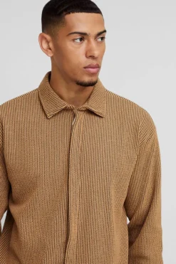 Oversized Two-tone Zip Ribbed Jersey Shirt & Straight Jogger Set