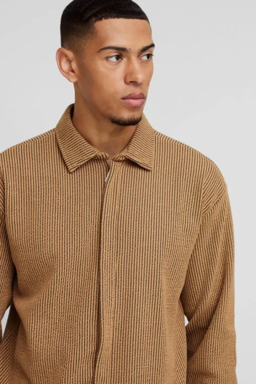 Oversized Two-tone Zip Ribbed Jersey Shirt & Straight Jogger Set