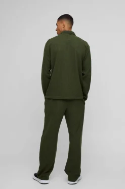 Oversized Two-tone Zip Ribbed Jersey Shirt & Straight Jogger Set