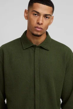Oversized Two-tone Zip Ribbed Jersey Shirt & Straight Jogger Set