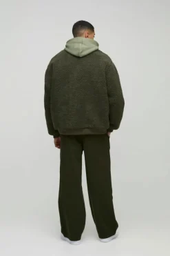 Oversized Utility Borg And Nylon Bomber Jacket In Khaki