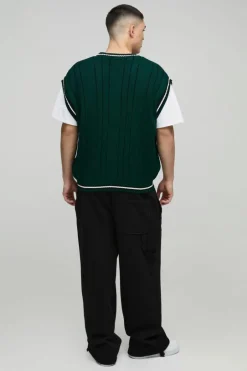 Oversized V Neck Varsity Stripe Knitted Vest