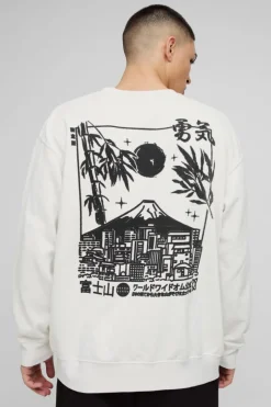 Oversized Volcano Graphic Washed Sweatshirt
