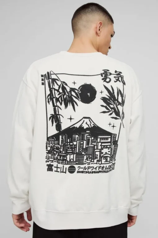 Oversized Volcano Graphic Washed Sweatshirt