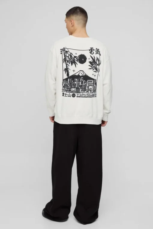 Oversized Volcano Graphic Washed Sweatshirt