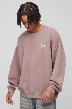 Oversized Wash M Star Branded Printed Sweatshirt