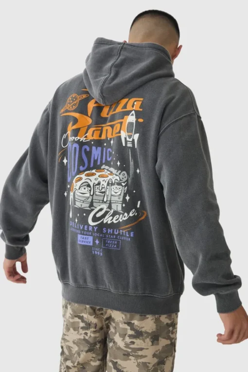 Oversized Wash Pixar Toy Story Pizza Planet License Hoodie