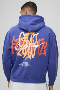 Oversized Washed Branded Graffiti Graphic Hoodie