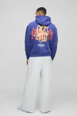Oversized Washed Branded Graffiti Graphic Hoodie