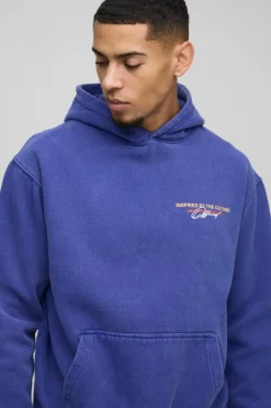 Oversized Washed Branded Graffiti Graphic Hoodie