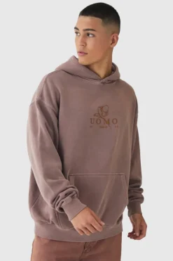 Oversized Washed Floral Line Drawing Graphic Hoodie
