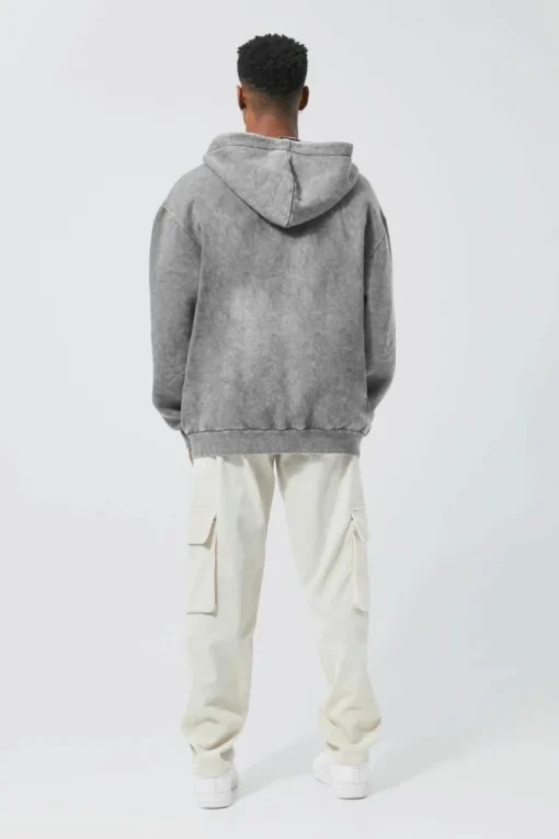 Oversized Washed Graphic Zip Through Hoodie