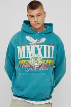 Oversized Washed MMXII Print Hoodie