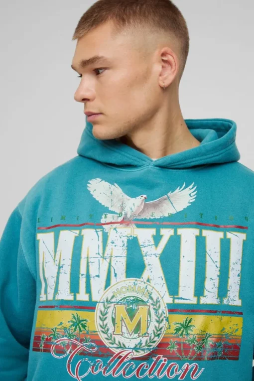 Oversized Washed MMXII Print Hoodie