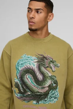 Oversized Washed Official Dragon Graphic Sweatshirt
