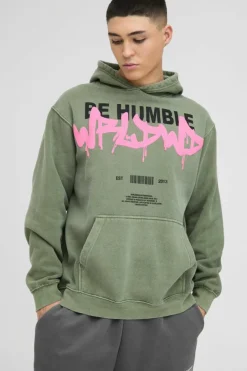 Oversized Washed WRLDWD Graffiti Graphic Hoodie