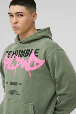 Oversized Washed WRLDWD Graffiti Graphic Hoodie