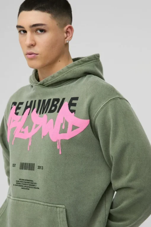 Oversized Washed WRLDWD Graffiti Graphic Hoodie