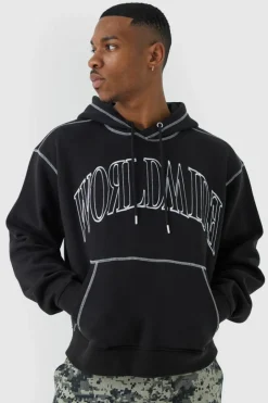 Oversized Worldwide Contrast Stitch Hoodie