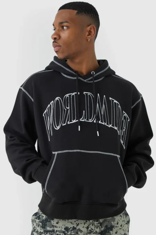 Oversized Worldwide Contrast Stitch Hoodie