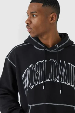 Oversized Worldwide Contrast Stitch Hoodie