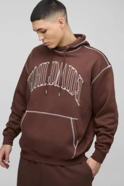 Oversized Worldwide Contrast Stitch Hoodie