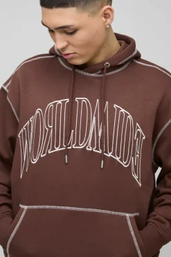 Oversized Worldwide Contrast Stitch Hoodie