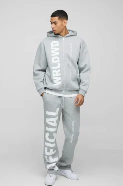 Oversized Worldwide Official Text Print Zip Through Tracksuit