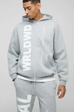 Oversized Worldwide Official Text Print Zip Through Tracksuit