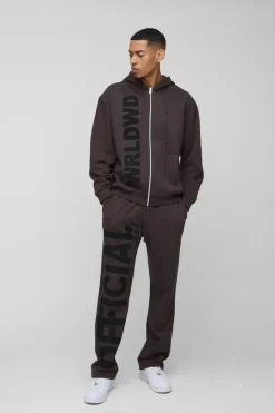Oversized Worldwide Official Text Print Zip Through Tracksuit