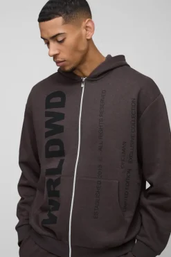 Oversized Worldwide Official Text Print Zip Through Tracksuit