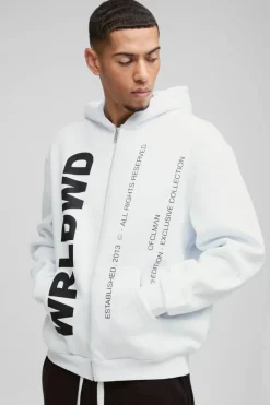 Oversized Worldwide Text Zip Through Hoodie