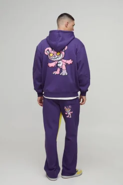 Oversized Zip Through Evil Teddy Printed Applique Hooded Tracksuit