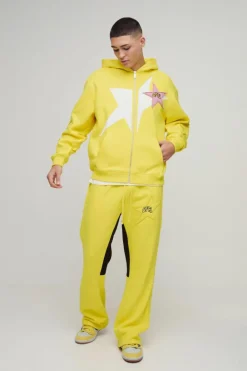 Oversized Zip Through Evil Teddy Printed Applique Hooded Tracksuit
