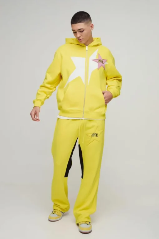Oversized Zip Through Evil Teddy Printed Applique Hooded Tracksuit