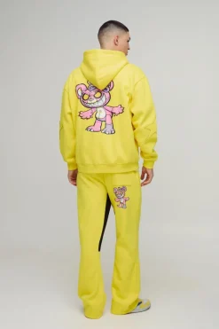 Oversized Zip Through Evil Teddy Printed Applique Hooded Tracksuit