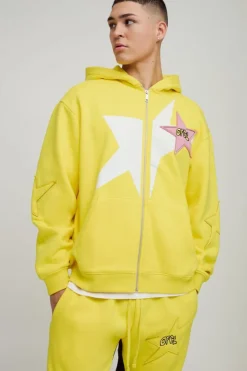 Oversized Zip Through Evil Teddy Printed Applique Hooded Tracksuit
