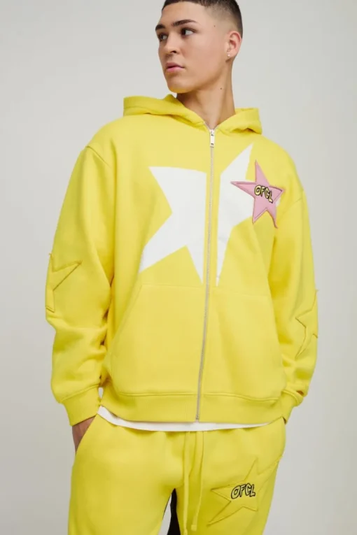 Oversized Zip Through Evil Teddy Printed Applique Hooded Tracksuit