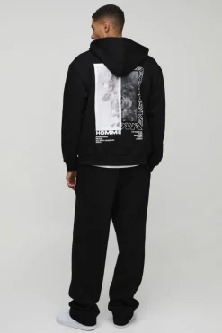 Oversized Zip Through Monochrome Floral Print Hoodie