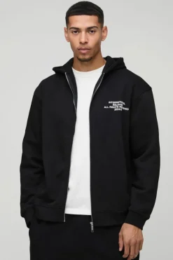 Oversized Zip Through Monochrome Floral Print Hoodie