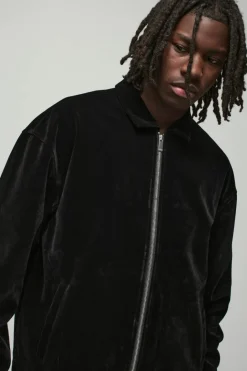Oversized Zip Through Velour Overshirt & Trouser Set