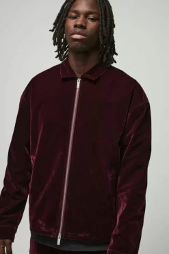 Oversized Zip Through Velour Overshirt & Trouser