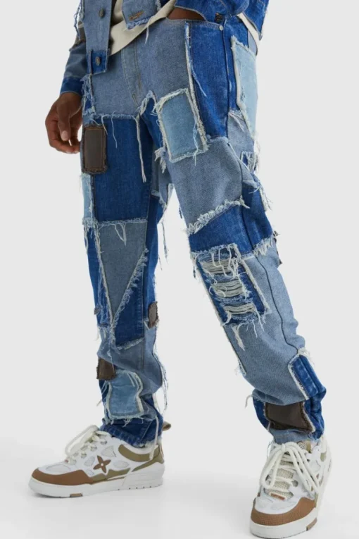 Patchwork Denim Jacket and Jeans Set