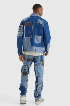 Patchwork Denim Jacket and Jeans Set