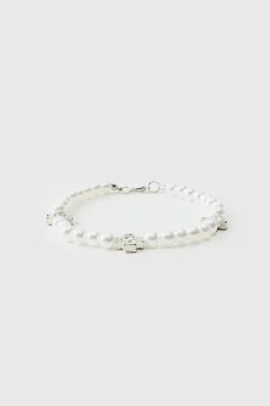 Pearl Bracelet with Cross Charms