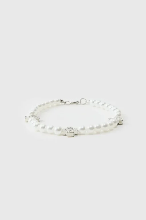 Pearl Bracelet with Cross Charms
