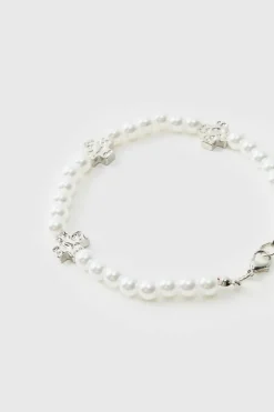 Pearl Bracelet with Cross Charms