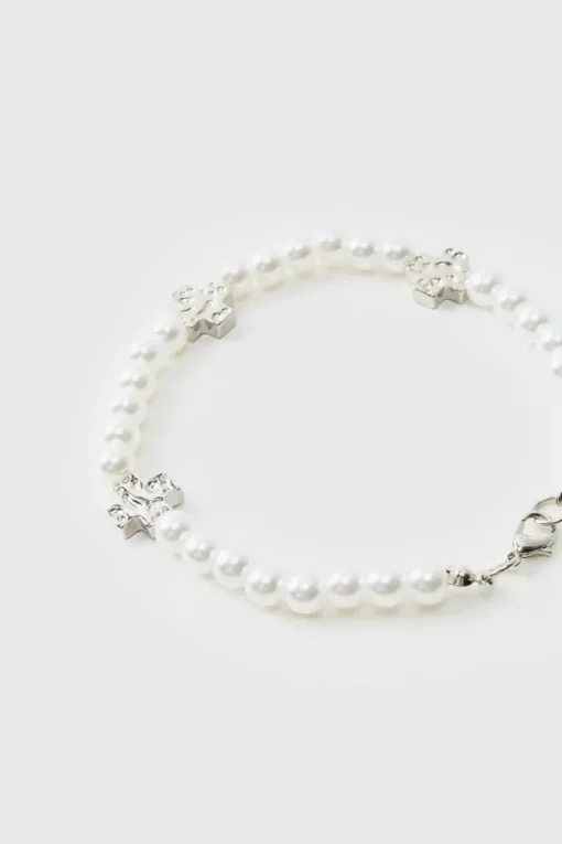 Pearl Bracelet with Cross Charms